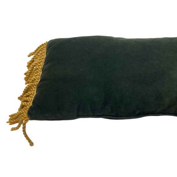 VTG Green Velvet Throw Pillow Rope Fringe 18"x10" Rectangular Old Money MCM - Picture 2 of 6